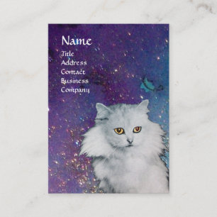 THE QUEEN OF WHITE CATS, MONOGRAM Blue pearl paper Business Card