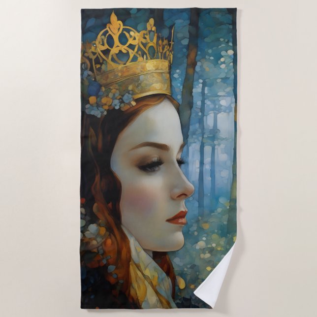 The Queen's Lost Heart Fairytale Portrait Beach Towel (Front)