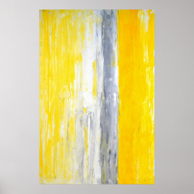 'The Queue' Gray and Yellow Abstract Art Poster (Front)