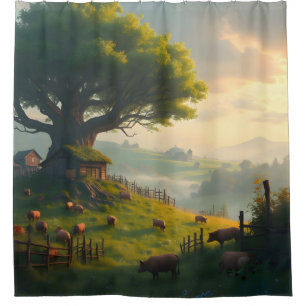 The Quiet Farm – Farmhouse Landscape Shower Curtain