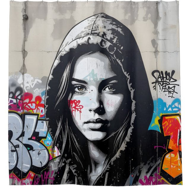 The Quiet Observer – Hooded Figure Shower Curtain (Front)