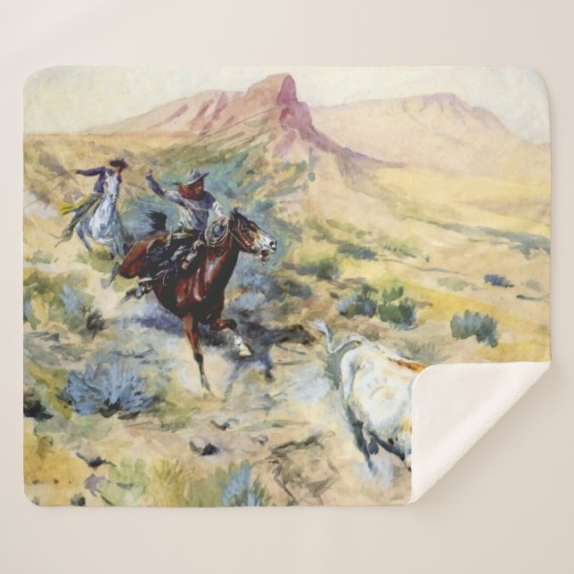 “The Quitter” Western Art by Charles M Russell Sherpa Blanket (Front (Horizontal))