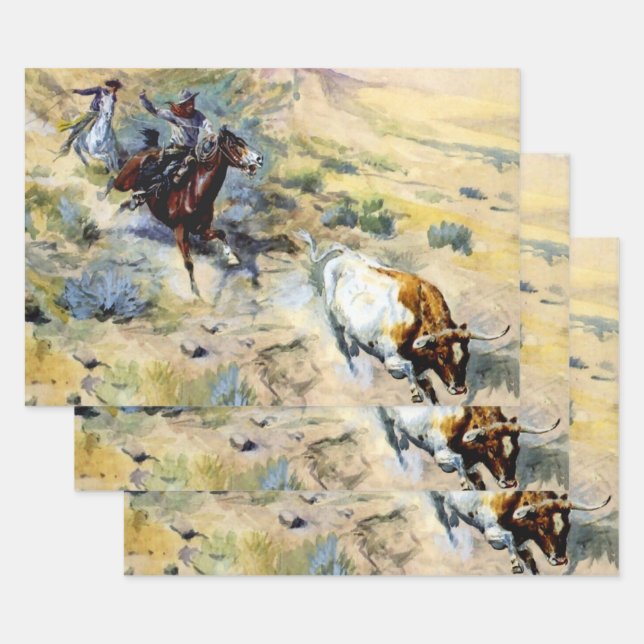 “The Quitter” Western Art by Charles M Russell Wrapping Paper Sheet (Set)