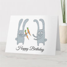 The rabbit gives the hare a carrot for his birthda