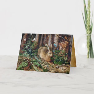 THE RABBIT IN WOODLAND,  EASTER EGGS WITH FLOWERS  HOLIDAY CARD