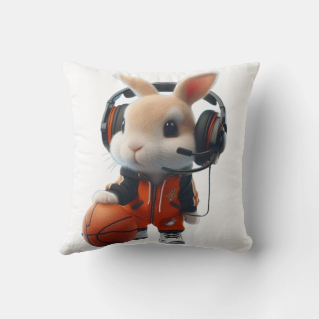 The Rabbit playing Basket Ball Cushion (Back)