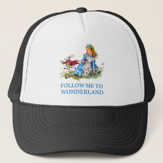 The Rabbit tells Alice, "Follow me to Wonderland" Trucker Hat