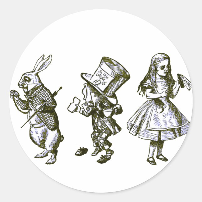 The Rabbit, the Hatter & Alice from Wonderland Classic Round Sticker (Front)