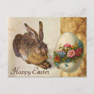THE RABBIT ( Young Hare ) EASTER EGG WITH FLOWERS Holiday Postcard