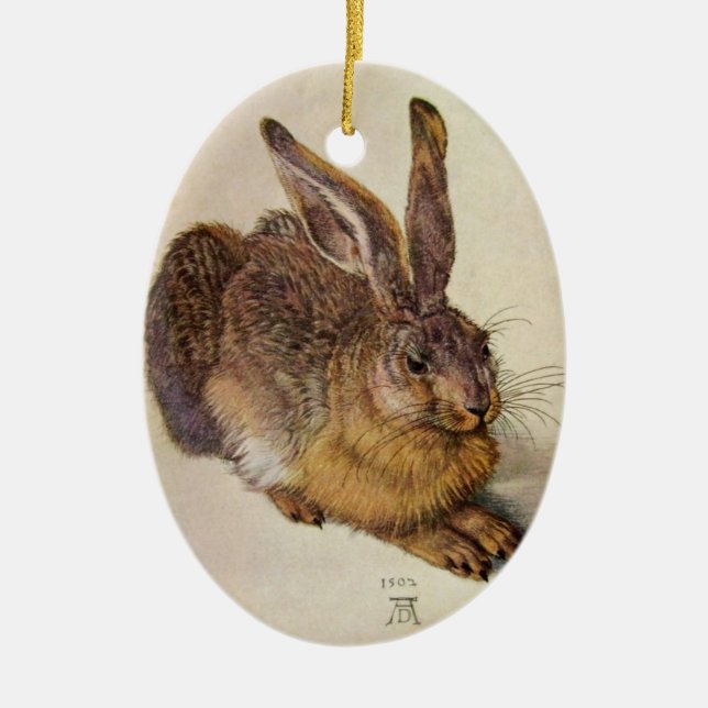 THE RABBIT ( Young Hare ) EASTER EGGS WITH FLOWERS Ceramic Tree Decoration (Front)