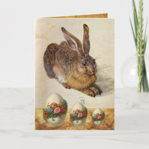 THE RABBIT ( Young Hare ) EASTER EGGS WITH FLOWERS Holiday Card