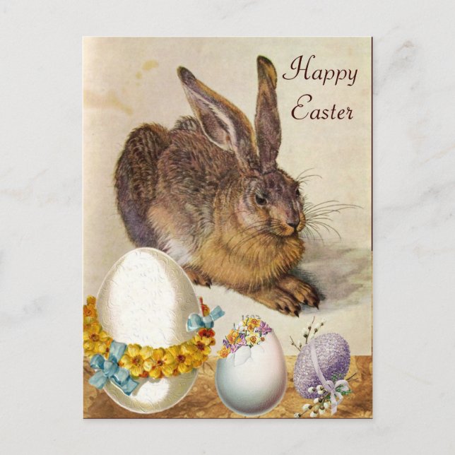 THE RABBIT ( Young Hare ) EASTER EGGS WITH FLOWERS Holiday Postcard (Front)