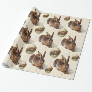 THE RABBIT ( Young Hare ) EASTER EGGS WITH FLOWERS Wrapping Paper