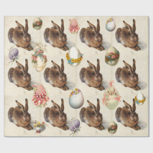 THE RABBIT ( Young Hare ) EASTER EGGS WITH FLOWERS Wrapping Paper