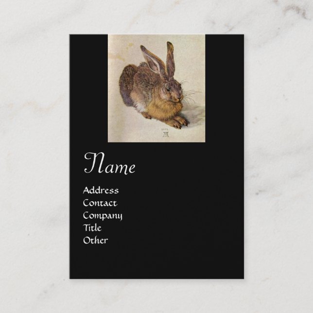 THE RABBIT ( Young Hare ) Monogram ,black pearl Business Card (Front)