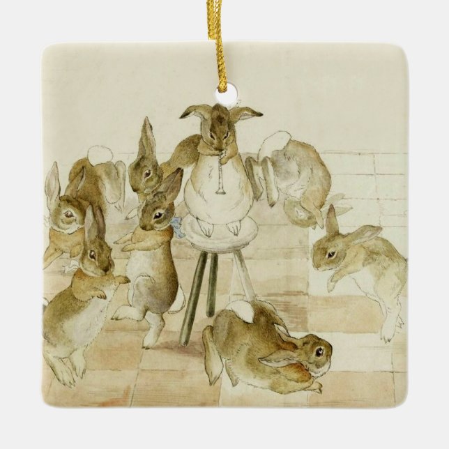 The Rabbits Christmas Party by Beatrix Potter Ceramic Ornament (Front)