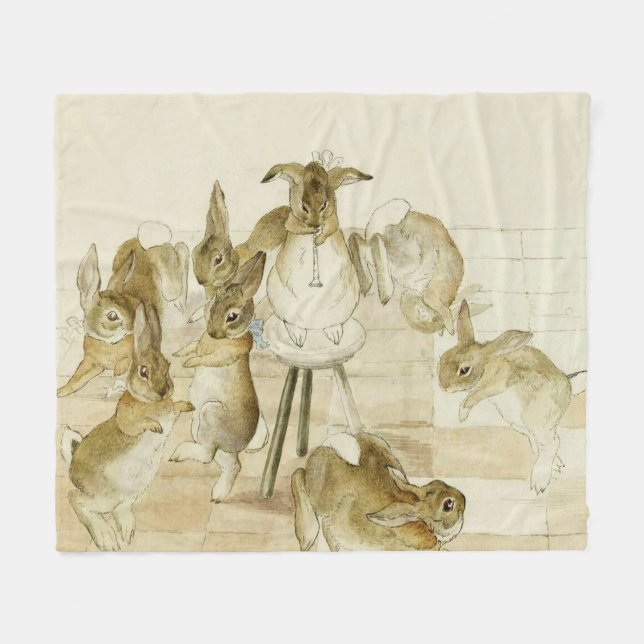 The Rabbits Christmas Party by Beatrix Potter Fleece Blanket (Front (Horizontal))