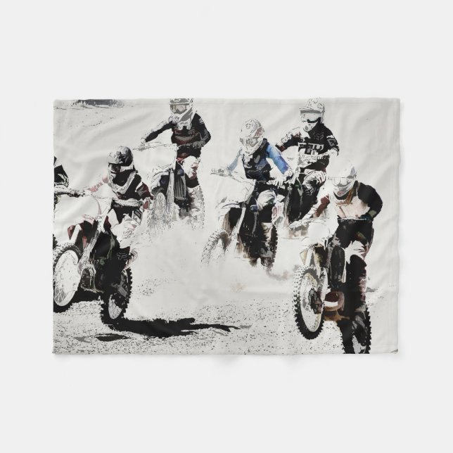 "The Race is On" Motocross Dirt-Bike Racers Fleece Blanket (Front (Horizontal))