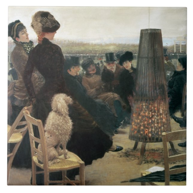 The Races at Auteuil, part of a triptych (oil on c Tile (Front)