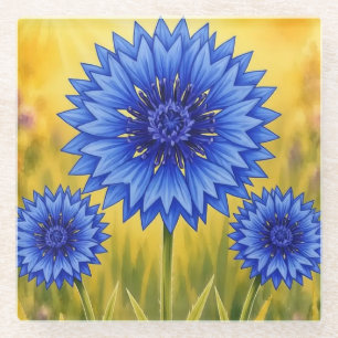 The Radiant Petal Cornflower Glass Coaster