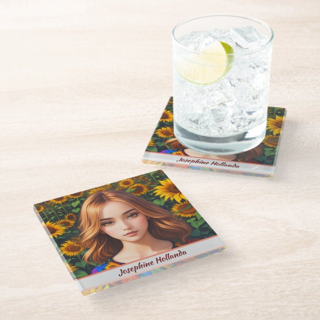 The Radiant Sunflower - Unveiling Deeper Meaning - Glass Coaster (Angled)