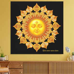 The RadiantZenSunGoldenMandalaSunFaceCelestial art Canvas Print