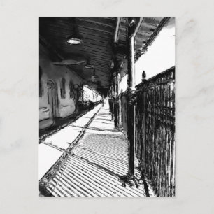 The Railway Station black and white sketch Postcard