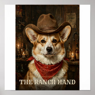 The Ranch Hand Corgi Vintage Western Pet Portrait Poster