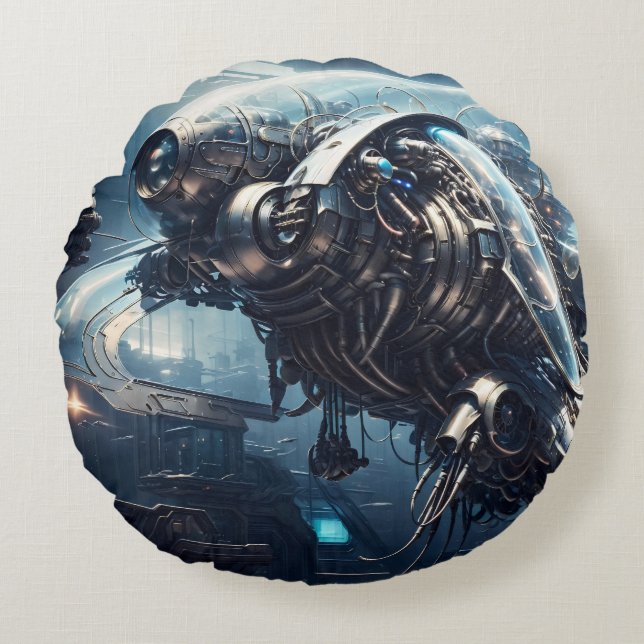 The Raspian Dynamorph Drone AI Art by Xzendor7 Round Cushion (Front)