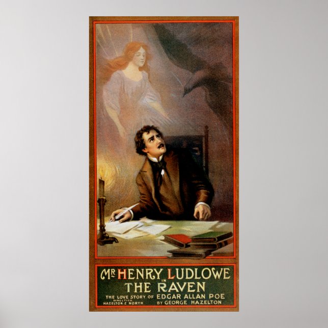 “The Raven” Edgar Allan Poe ~ Henry Ludlowe 1908 Poster (Front)