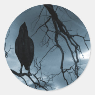 The Raven - Nevermore Sunbeams & Tree Blue Classic Round Sticker