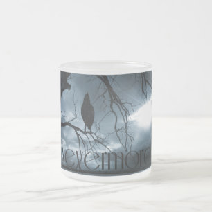 The Raven - Nevermore Sunbeams & Tree Blue Frosted Glass Coffee Mug