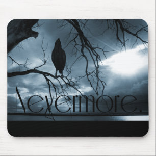 The Raven - Nevermore Sunbeams & Tree Blue Mouse Mat