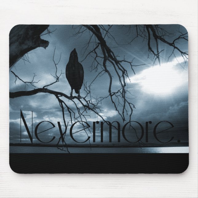 The Raven - Nevermore Sunbeams & Tree Blue Mouse Mat (Front)