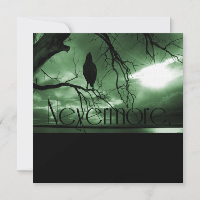 The Raven - Nevermore Sunbeams Tree - Green Invitation (Front)