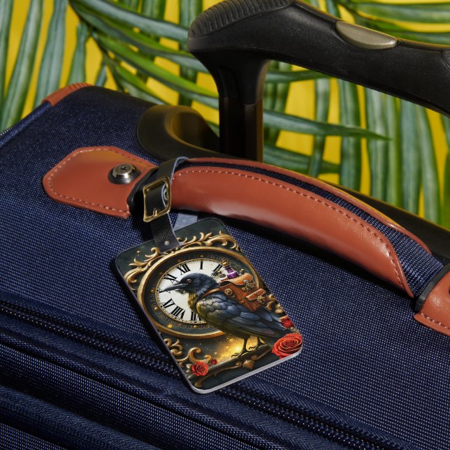 The Raven’s Clockwork Delivery  Luggage Tag (Front Insitu 1)