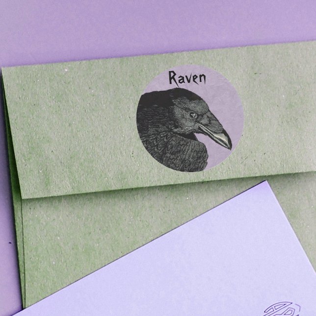 The Raven Stickers (black raven crow on pretty marbled purple stickers.)