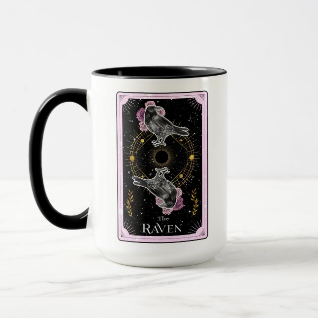 The Raven Tarot Card Celestial Moon Pink Black Mug (Left)