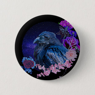 The Raven's Floral Galaxy   Goth Badge