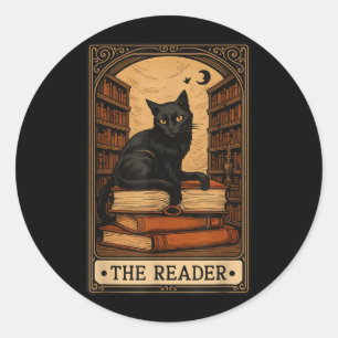 The Reader Black Cat Book Reading Halloween Tarot Classic Round Sticker