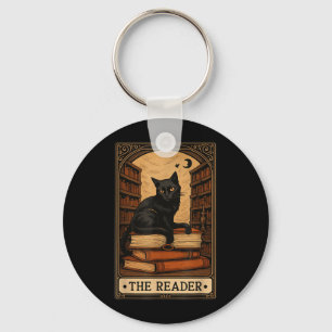 The Reader Black Cat Book Reading Halloween Tarot Key Ring