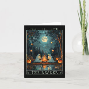 The Reader Bookish Cute Spooky Ghost Reading Book Card