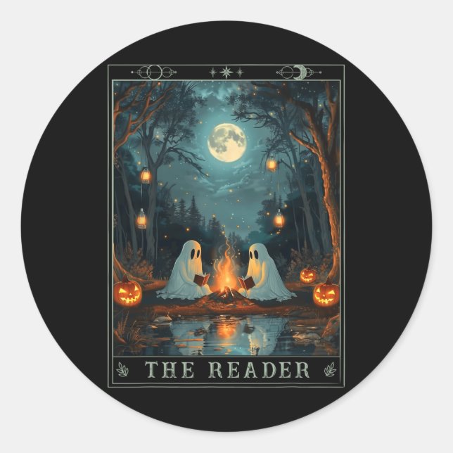 The Reader Bookish Cute Spooky Ghost Reading Book  Classic Round Sticker (Front)