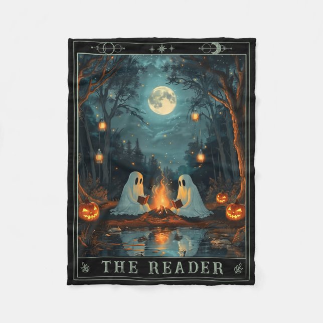 The Reader Bookish Cute Spooky Ghost Reading Book  Fleece Blanket (Front)
