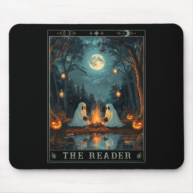 The Reader Bookish Cute Spooky Ghost Reading Book  Mouse Mat (Front)