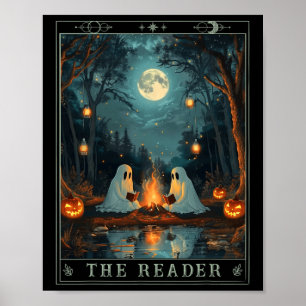 The Reader Bookish Cute Spooky Ghost Reading Book Poster
