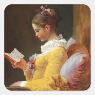The Reader French Girl in Yellow Dress Square Sticker