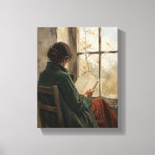 The Reader in the Green Coat – Figurative Art Canvas Print
