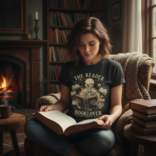 The Reader Skeleton Reading bookish Halloween T-Shirt