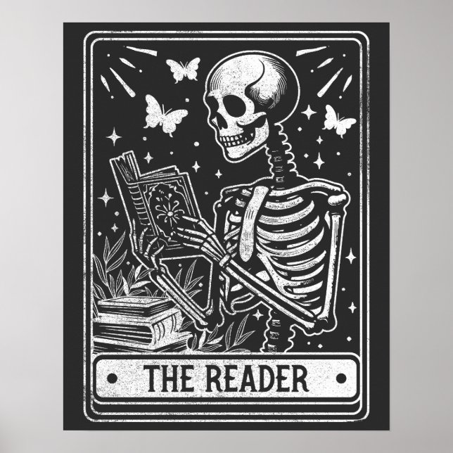 The Reader Skeleton Reading Booklover Halloween Poster (Front)